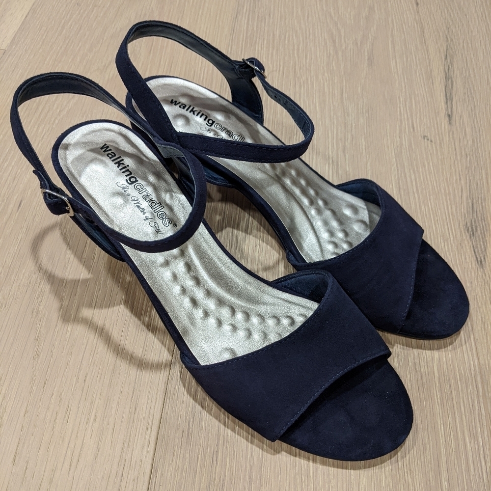 Walking Cradles Navy Blue Open-Toe Ankle Strap Heels